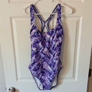 Vibrant Purple and White Patterned Speedo One Piece Womens Swimsuit Size 16